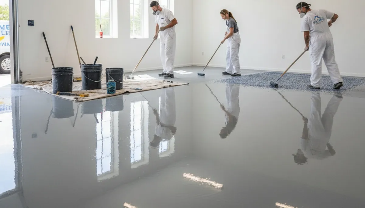 Professional epoxy garage floor coating installation in Andover, MA by local painting experts