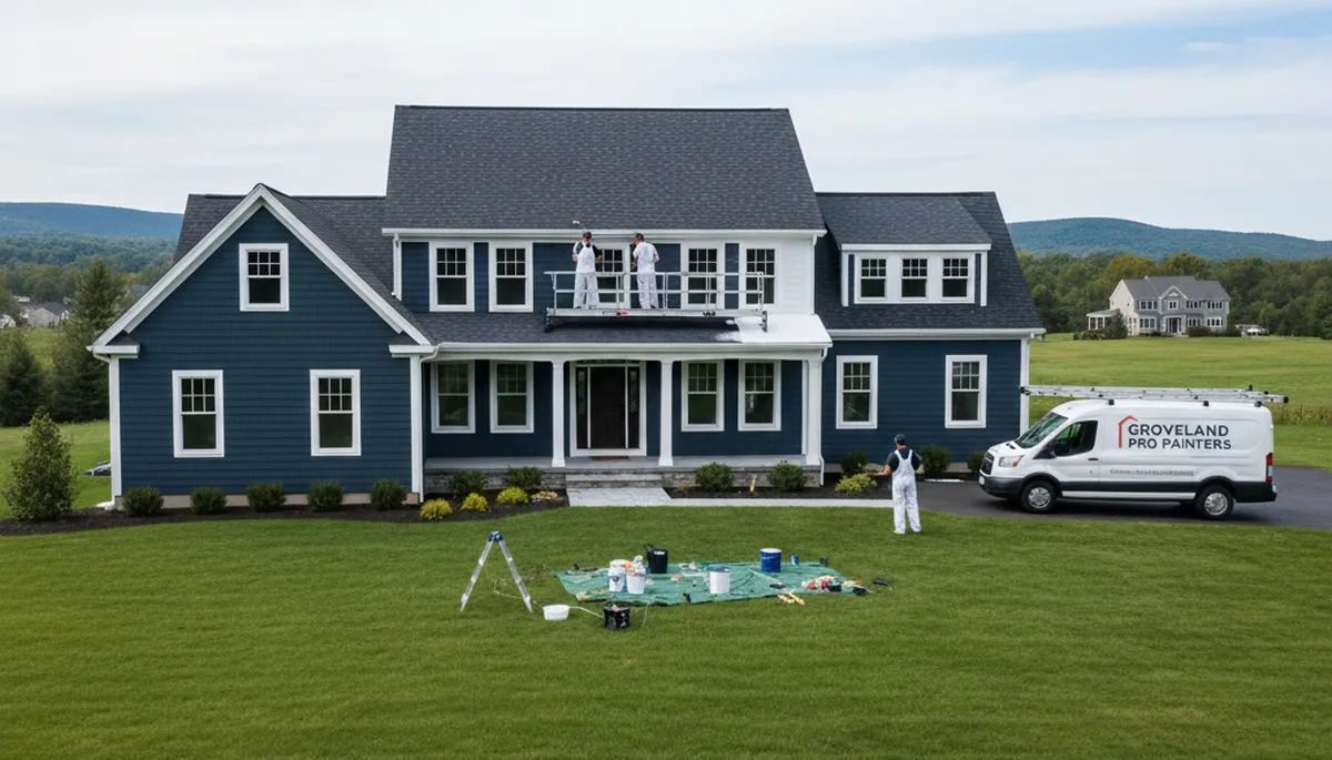 Professional house painters restoring home exterior in Andover, MA