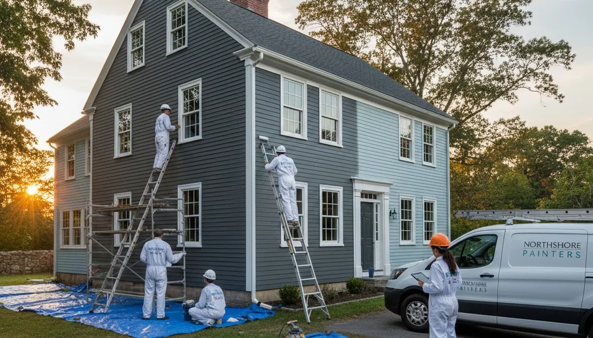 Professional house painters working on residential exterior in Andover MA