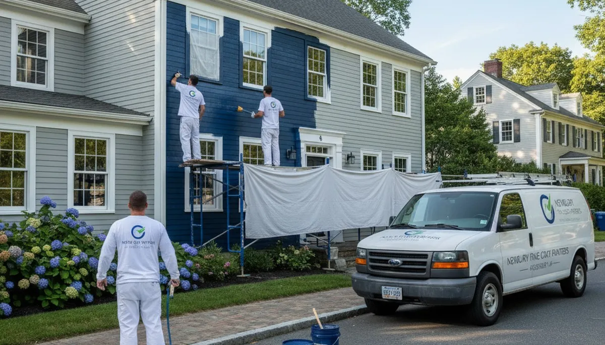 Professional house painters working on residential exterior in Andover MA